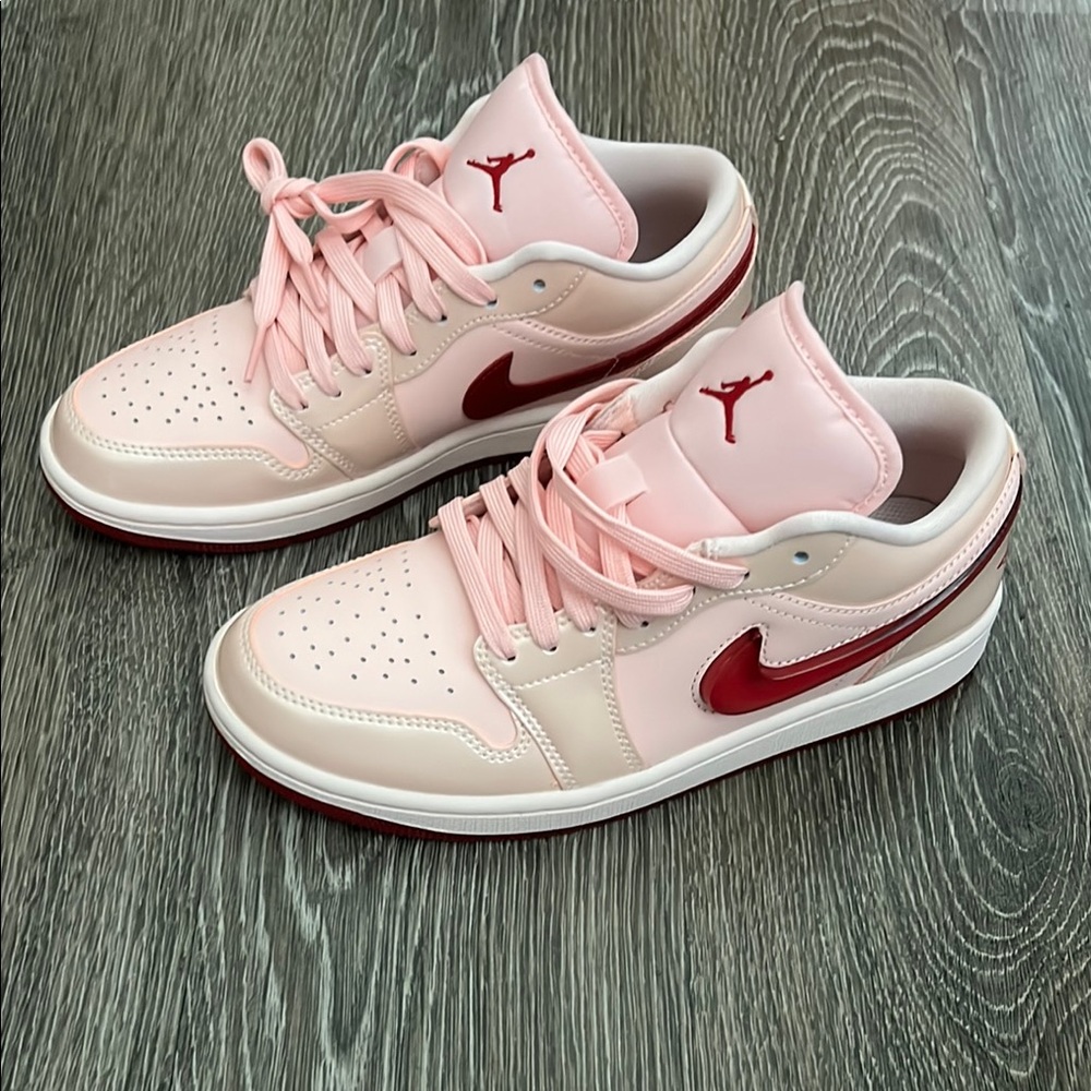 Jordan Pink and Red Low-Top Sneakers